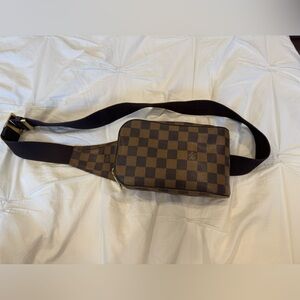 Authentic Louis Vuitton Geronimos Damier Checkered Brown Crossbody Bumbag